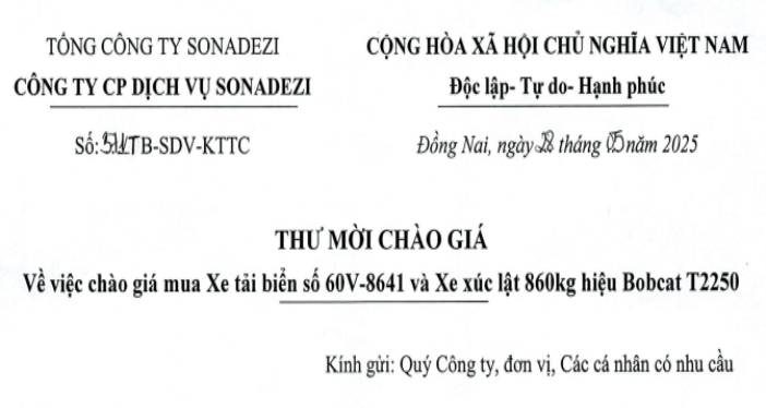 THƯ MỜI CHÀO GIÁ