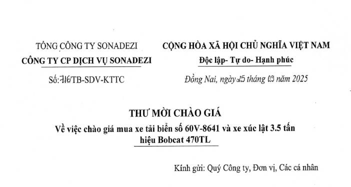 THƯ MỜI CHÀO GIÁ